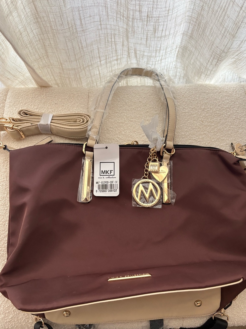Mia K Collection  Brown and Cream Tote with Gold Accents